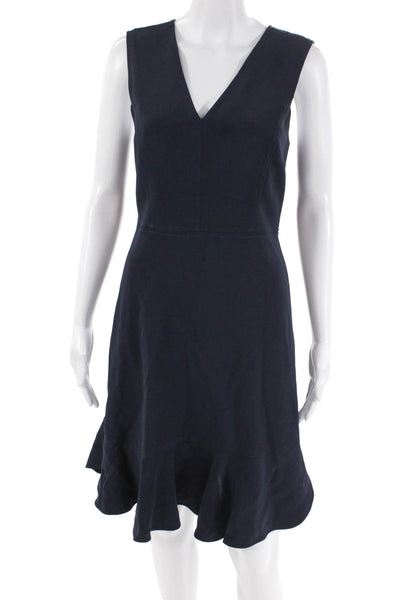 Rebecca Taylor Womens Back Zip Sleeveless V Neck Shift Dress Navy Size 2
