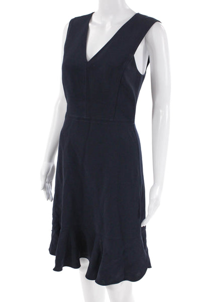 Rebecca Taylor Womens Back Zip Sleeveless V Neck Shift Dress Navy Size 2