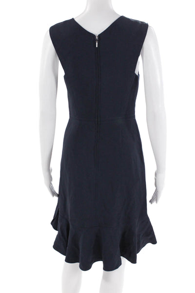 Rebecca Taylor Womens Back Zip Sleeveless V Neck Shift Dress Navy Size 2