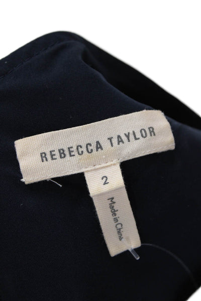 Rebecca Taylor Womens Back Zip Sleeveless V Neck Shift Dress Navy Size 2