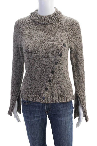 Zara Womens Long Sleeve Crewneck Asymmetric Snap Detail Sweater Brown Size S