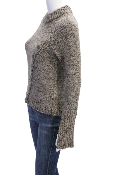 Zara Womens Long Sleeve Crewneck Asymmetric Snap Detail Sweater Brown Size S
