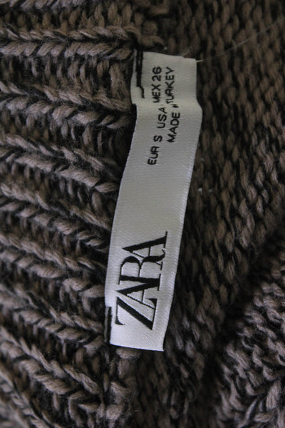 Zara Womens Long Sleeve Crewneck Asymmetric Snap Detail Sweater Brown Size S