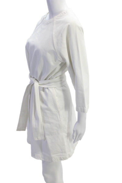 Kowtow Womens Denim Long Sleeve Self Tie Shift Dress White Size XS