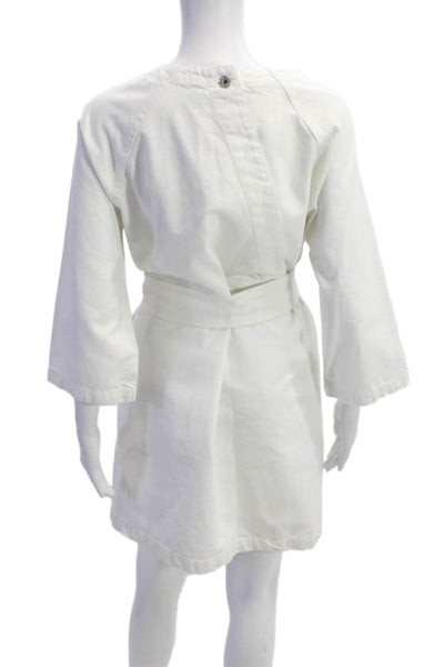 Kowtow Womens Denim Long Sleeve Self Tie Shift Dress White Size XS
