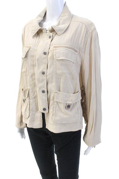 Marrakech Womens Cargo Pocket Detail Collared Lightweight Jacket Beige Size L