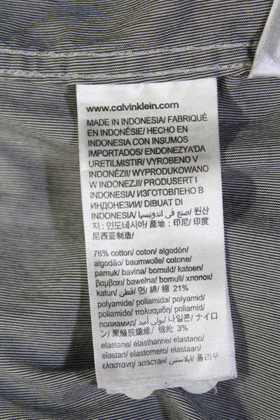 Calvin Klein Womens Cotton Striped Print Collared Button Down Top Gray Size M