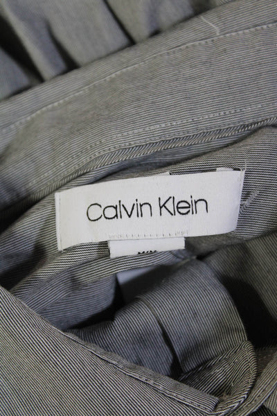 Calvin Klein Womens Cotton Striped Print Collared Button Down Top Gray Size M