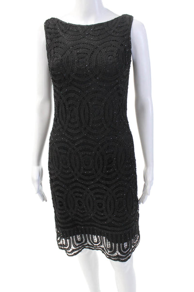Basix II Womens Embroidered Sequined Sleeveless Pencil Midi Dress Black Size M