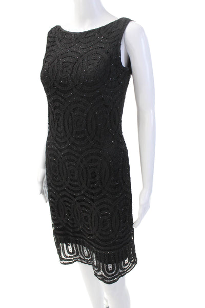 Basix II Womens Embroidered Sequined Sleeveless Pencil Midi Dress Black Size M