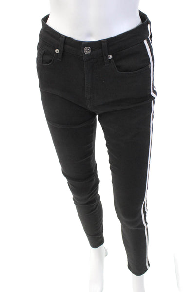 7 For All Mankind Womens Cotton Striped The Ankle Skinny Jegging Black Size 27