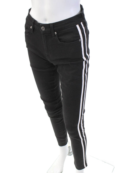 7 For All Mankind Womens Cotton Striped The Ankle Skinny Jegging Black Size 27