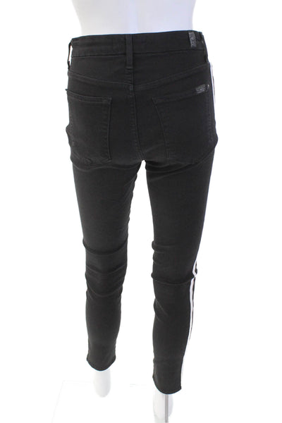 7 For All Mankind Womens Cotton Striped The Ankle Skinny Jegging Black Size 27