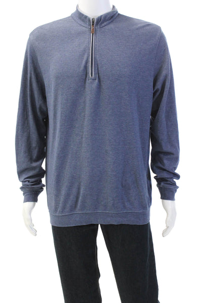 Johnnie-o Mens Cotton Long Sleeve Quarter Zip Pullover Sweatshirt Blue Size L
