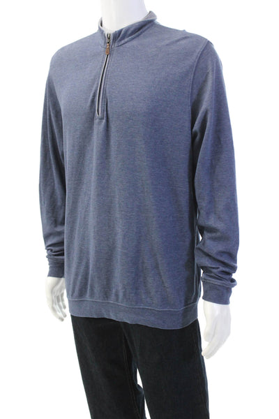 Johnnie-o Mens Cotton Long Sleeve Quarter Zip Pullover Sweatshirt Blue Size L