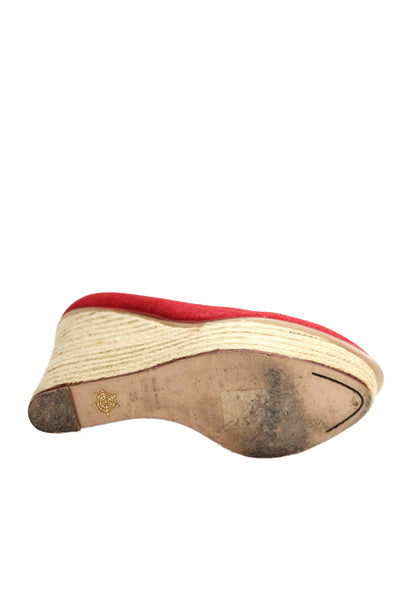 Charlotte Olympia Womens Carmen Espadrille Platform Wedge Heels Red Size 8.5