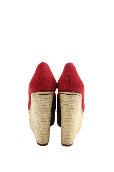 Charlotte Olympia Womens Carmen Espadrille Platform Wedge Heels Red Size 8.5