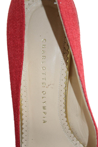 Charlotte Olympia Womens Carmen Espadrille Platform Wedge Heels Red Size 8.5
