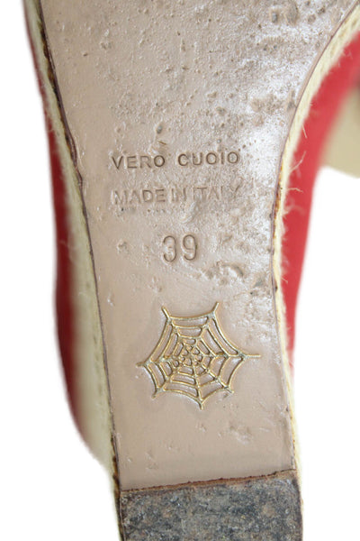 Charlotte Olympia Womens Carmen Espadrille Platform Wedge Heels Red Size 8.5