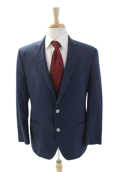 Tallia Mens Wool Collared Buttoned Long Sleeve Blazer Jacket Blue Size EUR 42R