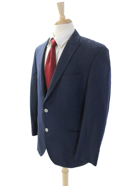 Tallia Mens Wool Collared Buttoned Long Sleeve Blazer Jacket Blue Size EUR 42R
