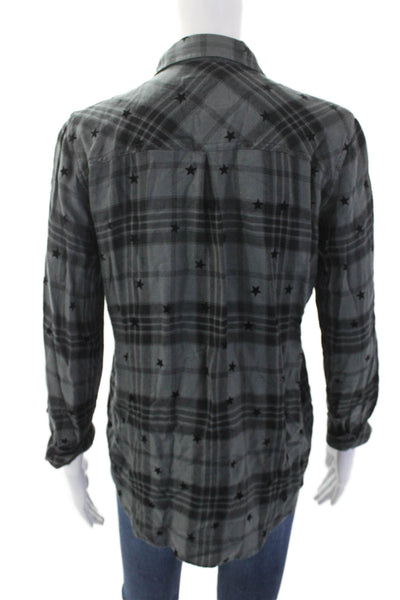 Rails Womens Plaid Star Print Collared Button Up Flannel Top Gray Size XS