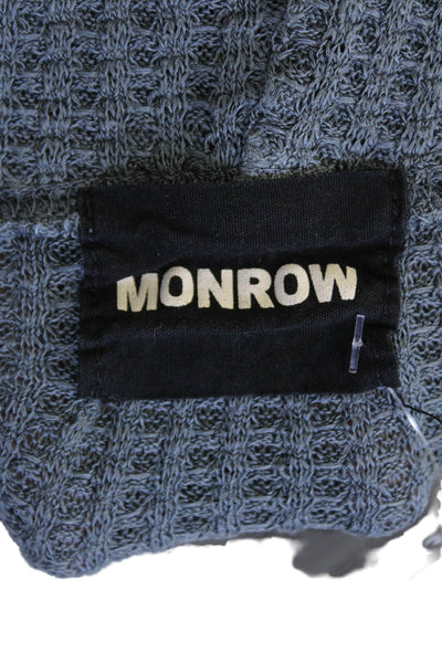 Monrow Womens Cotton Woven Textured Lightweight Pullover Hoodie Blue Size XS