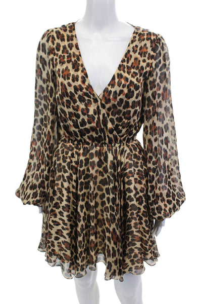 Caroline Constas Womens Silk Animal Print Dress Brown Black Size Extra Small