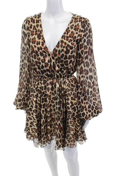 Caroline Constas Womens Silk Animal Print Dress Brown Black Size Extra Small