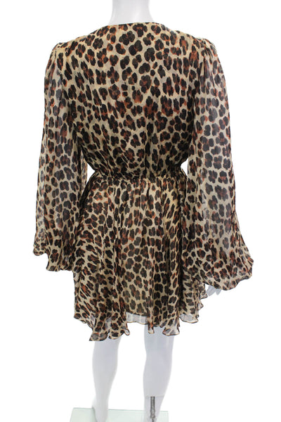 Caroline Constas Womens Silk Animal Print Dress Brown Black Size Extra Small
