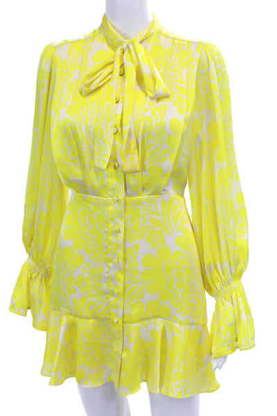 Alexis Womens Floral Print Button Down Dress White Yellow Size Extra Small