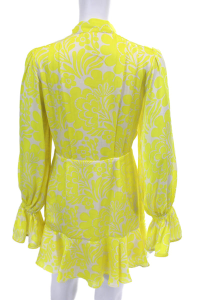 Alexis Womens Floral Print Button Down Dress White Yellow Size Extra Small