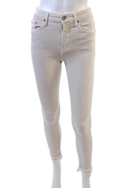 Mother Womens High Waisted Looker Dagger Ankle Fray Lace Jeans Pink Size EUR 24