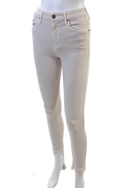 Mother Womens High Waisted Looker Dagger Ankle Fray Lace Jeans Pink Size EUR 24