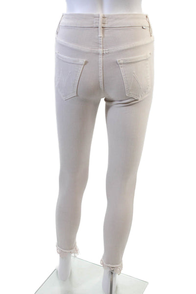 Mother Womens High Waisted Looker Dagger Ankle Fray Lace Jeans Pink Size EUR 24