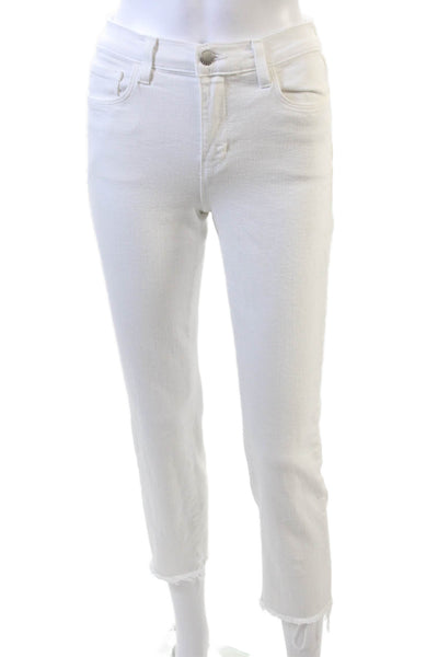 L'Agence Womens Cotton Buttoned Distress Hem Skinny Leg Pants White Size EUR 25