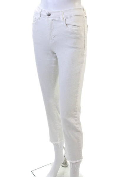 L'Agence Womens Cotton Buttoned Distress Hem Skinny Leg Pants White Size EUR 25