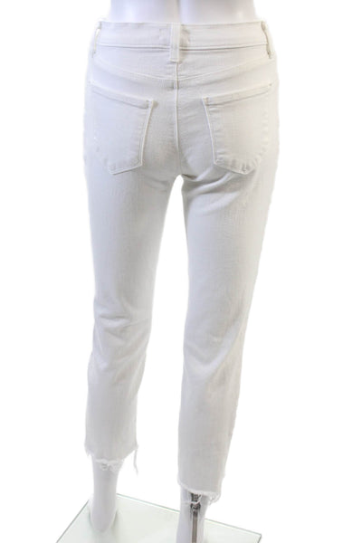 L'Agence Womens Cotton Buttoned Distress Hem Skinny Leg Pants White Size EUR 25