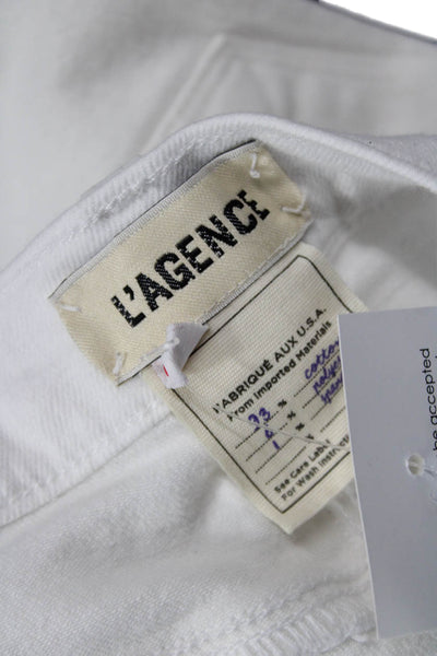 L'Agence Womens Cotton Buttoned Distress Hem Skinny Leg Pants White Size EUR 25
