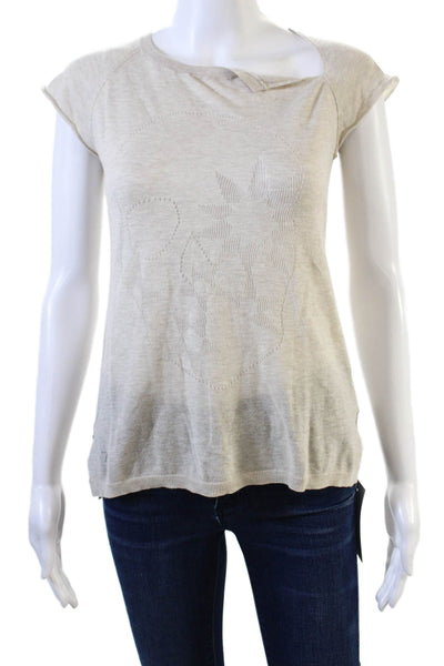 Zadig & Voltaire Womens Cotton Knit Perforated Short Sleeve Top Beige Size XS