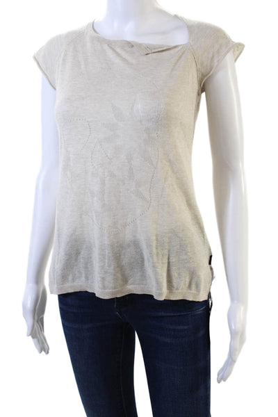 Zadig & Voltaire Womens Cotton Knit Perforated Short Sleeve Top Beige Size XS