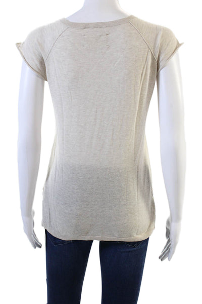 Zadig & Voltaire Womens Cotton Knit Perforated Short Sleeve Top Beige Size XS