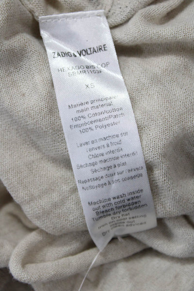 Zadig & Voltaire Womens Cotton Knit Perforated Short Sleeve Top Beige Size XS
