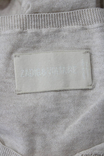 Zadig & Voltaire Womens Cotton Knit Perforated Short Sleeve Top Beige Size XS