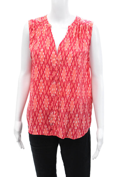 Joie Womens Silk Abstract Print V-Neck Sleeveless Blouse Top Pink Size M