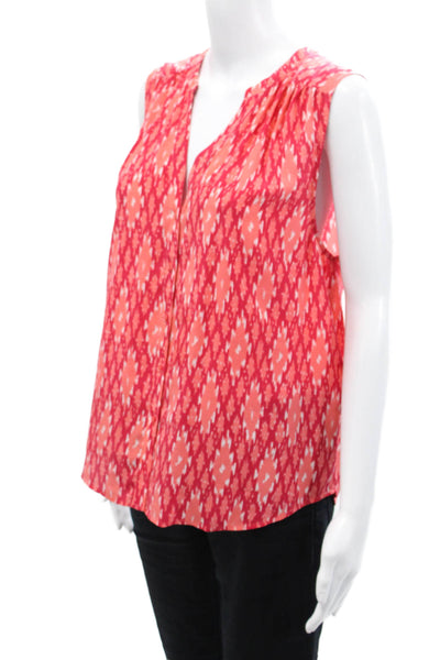 Joie Womens Silk Abstract Print V-Neck Sleeveless Blouse Top Pink Size M
