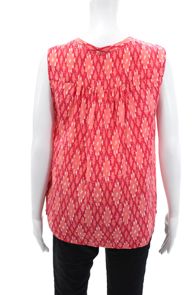 Joie Womens Silk Abstract Print V-Neck Sleeveless Blouse Top Pink Size M