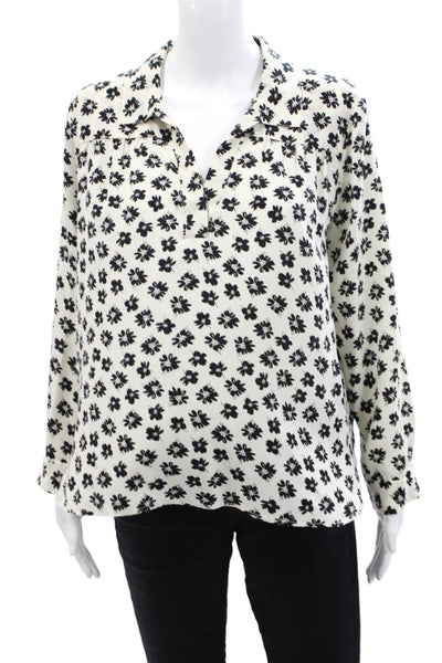 Gerard Darel Womens Silk Floral Print Long Sleeve Blouse Top White Size 42