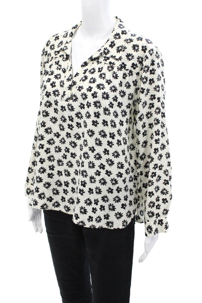 Gerard Darel Womens Silk Floral Print Long Sleeve Blouse Top White Size 42
