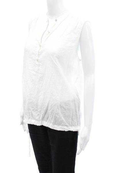 Eileen Fisher Womens Organic Cotton V-Neck Sleeveless Blouse Top White Size M